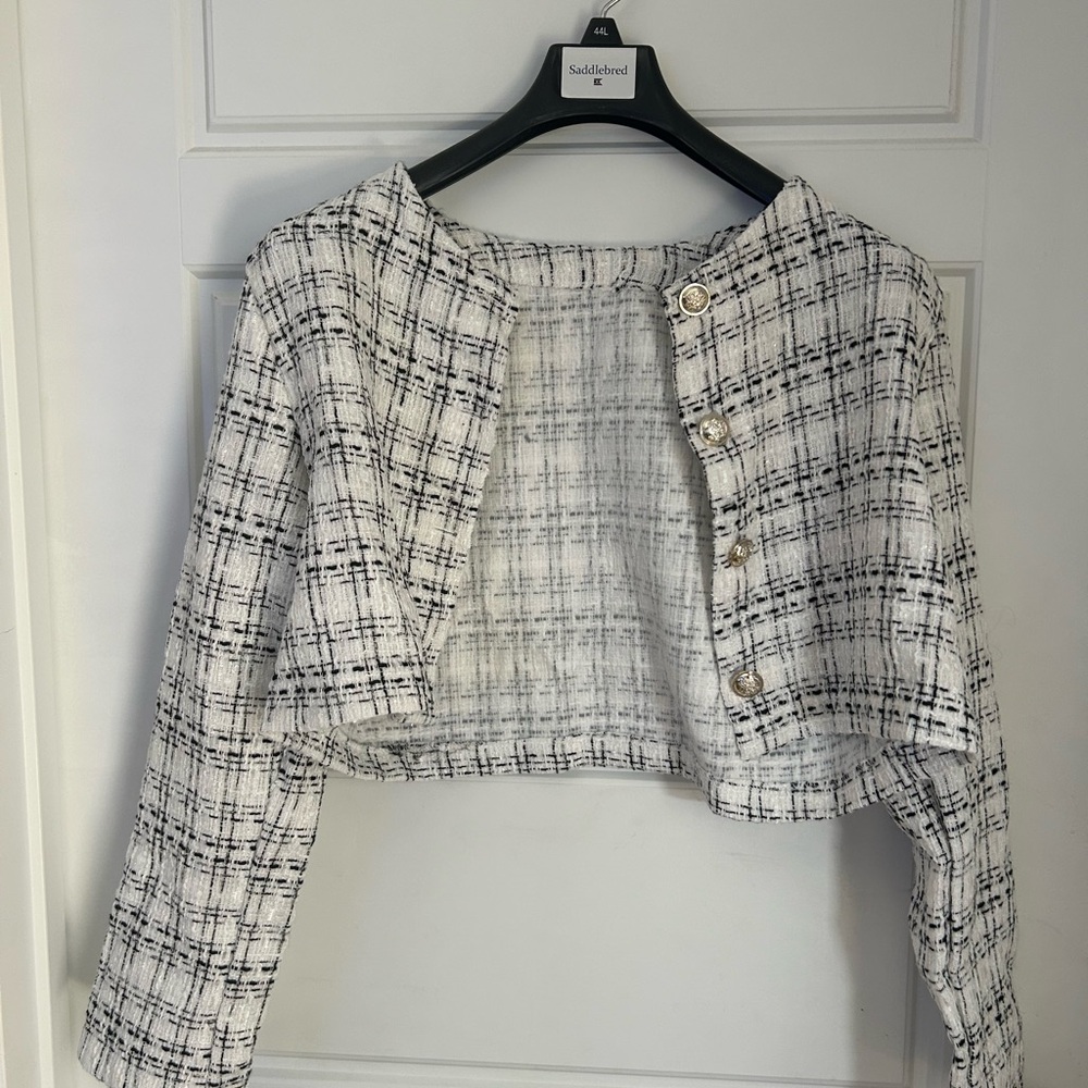 Saks Fifth Avenue Plaid Cropped Jacket and skirt set